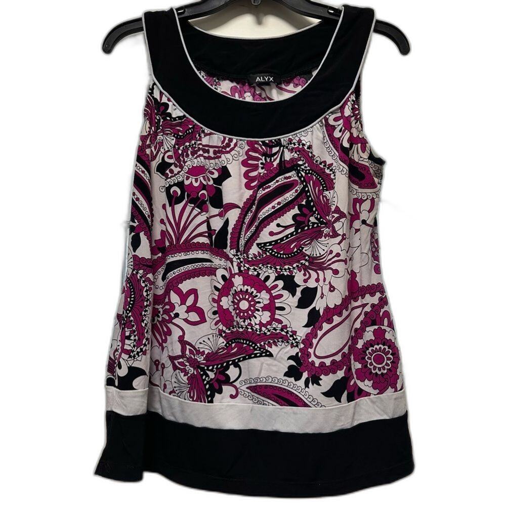 ALYX Blouse Size M Black Pink White Floral (35)